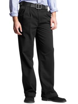 Men: Stain resistant relaxed fit pleated pants - black