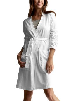 Women: Stretch jersey short robe - white