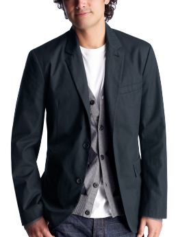 Men: Pinstriped herringbone blazer - true navy