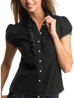 Gap Puff-sleeved tuxedo shirt - black