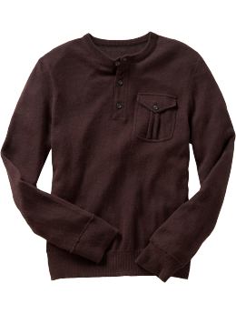 Men: Henley sweater - classic brown