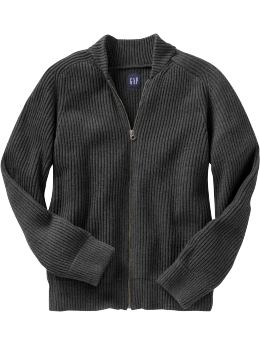 Men: Ribbed full-zip sweater - charcoal heather
