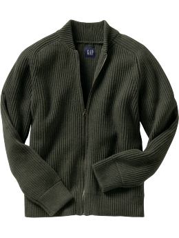 Men: Ribbed full-zip sweater - dark olive