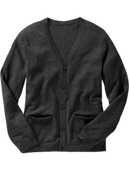 Men: Two-pocket cardigan sweater - charcoal heather