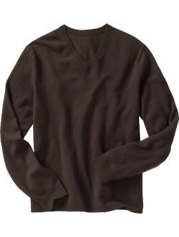 Men: Italian Merino wool V-neck - brown heather
