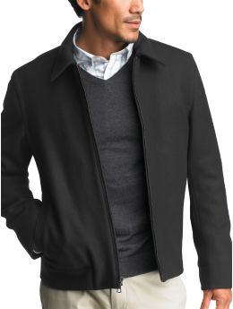 Men: Wool short zip jacket - black