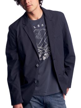Men: Navy pinstriped cotton/linen blazer - classic navy