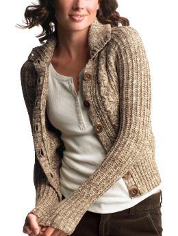 Women: Cableknit cardigan - bitter chocolate