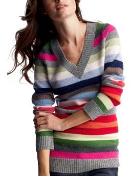 Women: Crazy stripe V-neck sweater - large multi stripe