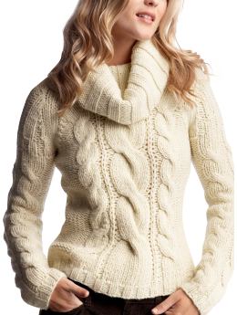 Women: Cableknit cowl neck sweater - vanilla bean