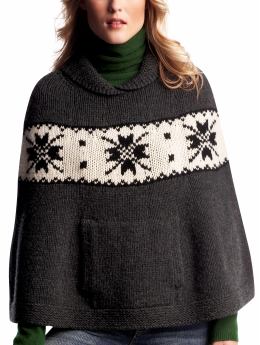 Women: Fair Isle sweater poncho - black print