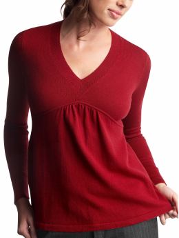 Women: Cotton cashmere empire sweater - cinnabar red