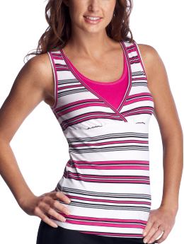 Women: Crossover layered tank - raspberry rose stripe