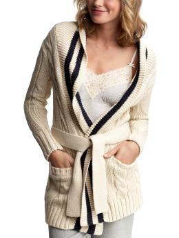 Women: Varsity belted sweater - angora white