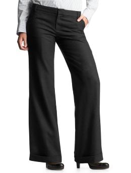 Women: Cuffed wool wide leg pants - charcoal