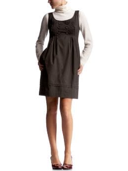 Women: Pleated shift dress - bitter chocolate-brown