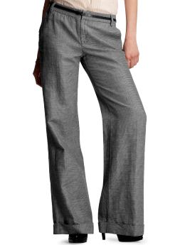 Women: Woven-stripe wide leg pants - black combo