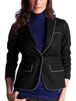 Women: Cropped contrast-trim blazer - true black
