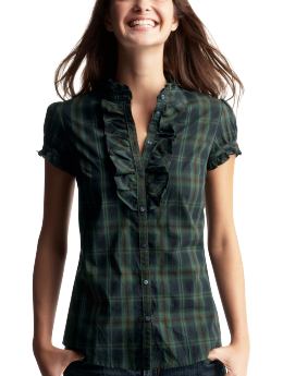 Gap.com: Women: Petites: Plaid ruffled shirt: The Shirt: Menswear Looks : petite short-sleeved shirts gap plaid ruffled shirt plaid