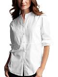 Women: Pleated button-front shirt - white