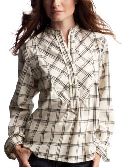 3/4-sleeved flannel shirt - ivory plaid