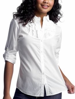 Women: Solid ruffled roll-up shirt - white