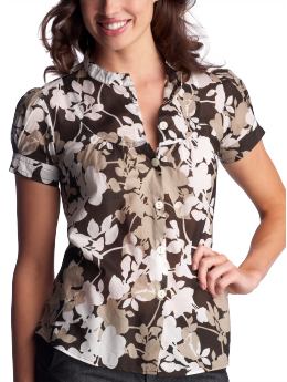 Women: Floral bib-front shirt - brown print