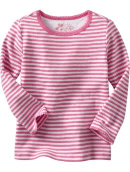 BabyGap: Picot-trimmed long-sleeved T - pink stripe