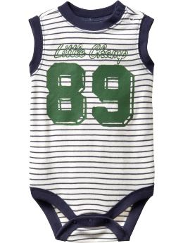 Soft knit pre-washed cotton. - Athletic-inspired graphics. Sleeveless, ribbed knit trim and crew neck. Snaps at shoulder and at bottom.