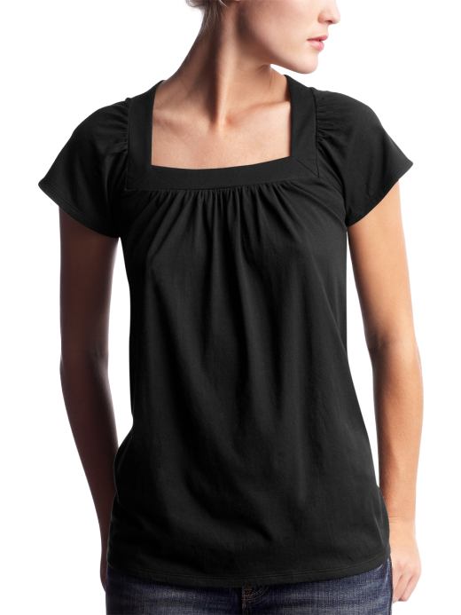 Women: Womens: Shirred square neck T: Short-sleeved: Tops | Gap :  basic square neck casual tee