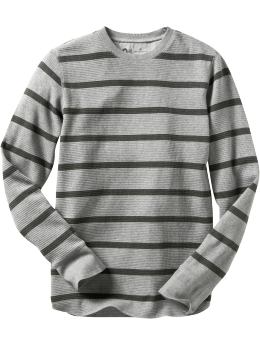 Men: Striped waffle T - gray