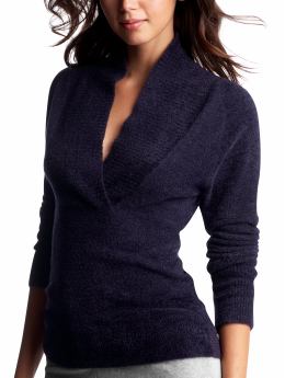 Women: Sherpa shawl-neck sweater - marine blue