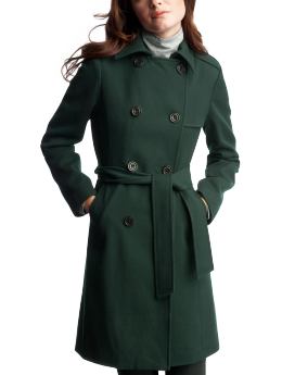 Women: Long wool trench coat - deep spruce