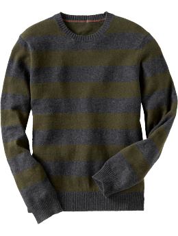 Men: Cotton/wool striped crewneck sweater - green