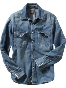 Men: Fitted denim shirt - medium denim