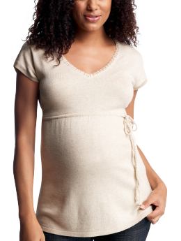 Maternity: Beaded V-neck empire sweater - oatmeal heather
