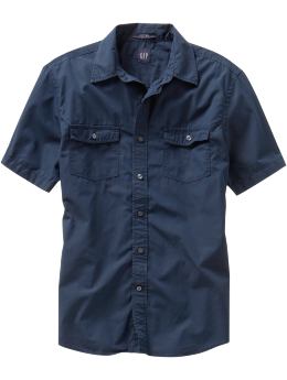 Men: Fitted short-sleeved end-on-end - dark navy