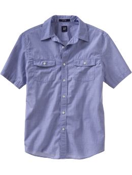 Men: Fitted short-sleeved end-on-end - light blue