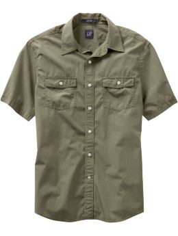Men: Fitted short-sleeved end-on-end - olive