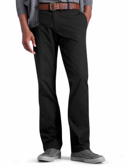 Men: Slim fit flat front clean pants - black