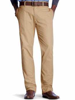Men: Slim fit flat front clean pants - khaki