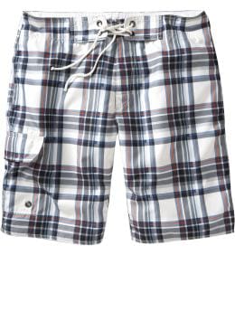 Men: Plaid board shorts - blue combo