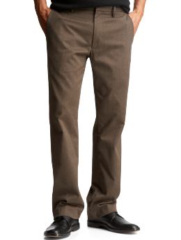 Men: Clean straight fit plain front herringbone pants - brown