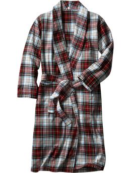 Men: Arlington plaid flannel robe - ivory frost