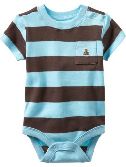 BabyGap: Chest pocket bodysuit - turquoise brown rugby
