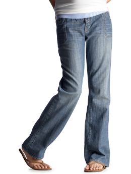 Maternity: Striped demi panel boot cut jeans - denim