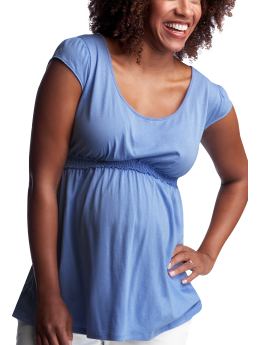Maternity: Smocked scoopneck top - shirting blue