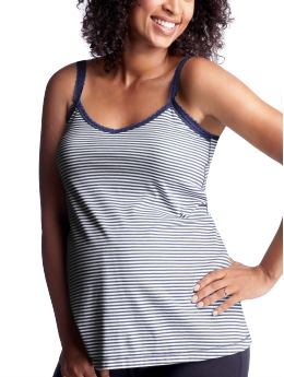 Maternity: Lace-trim striped tank - blue stripe