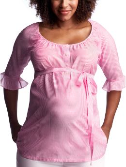 Maternity: Striped belted top - pink stripe