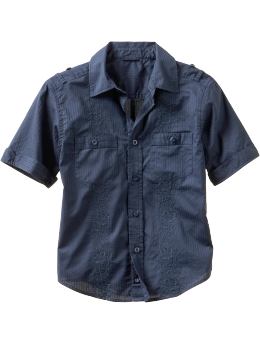 GapKids: Embroidered button-tab shirt - storm cloud